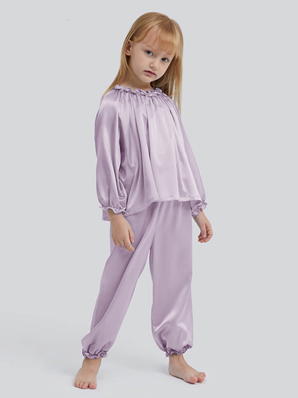 (image for) 19 Momme Girls Pullover Long Silk Pajama Sets